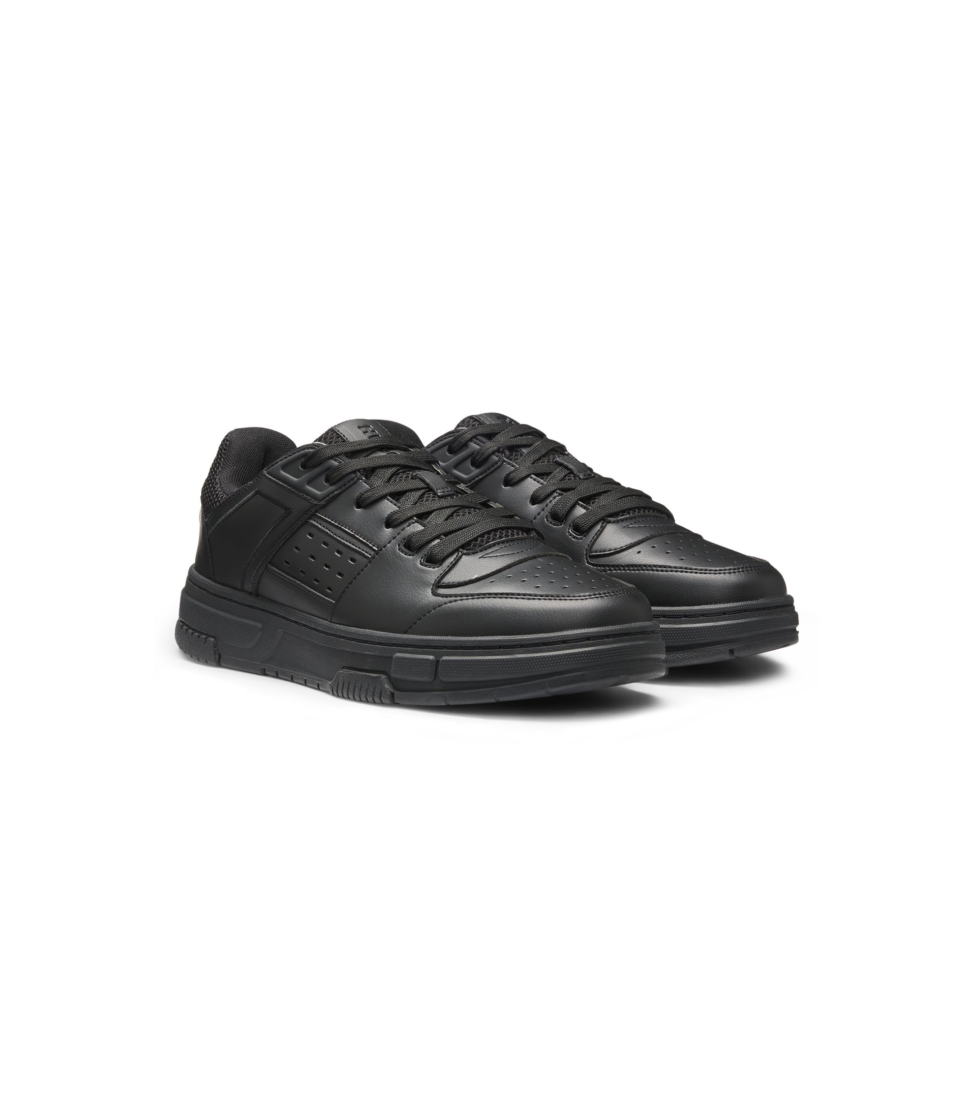 HUGO - Faux-leather trainers with mesh trims - Black