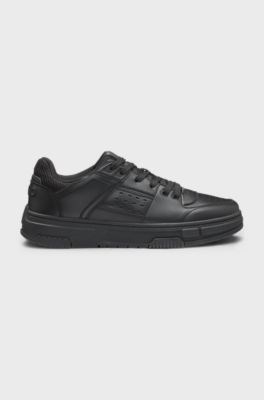Faux-leather trainers with mesh trims, Black