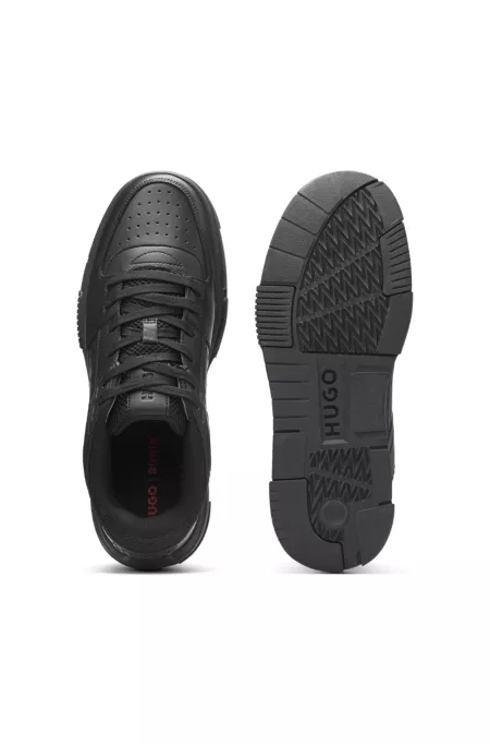 Faux-leather trainers with mesh trims