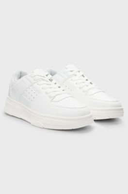 Faux-leather trainers with mesh trims, White