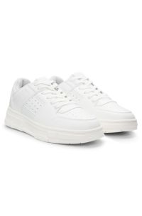 Faux-leather trainers with mesh trims, White