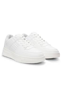 Faux-leather trainers with mesh trims 1