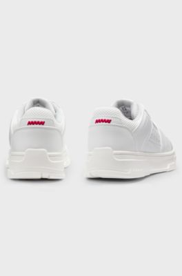 Faux-leather trainers with mesh trims, White