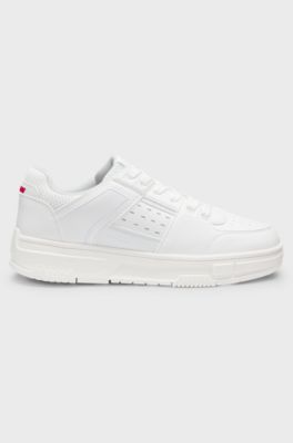 Faux-leather trainers with mesh trims, White