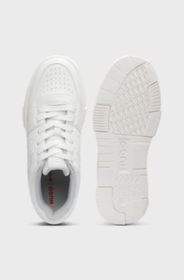 Faux-leather trainers with mesh trims, White