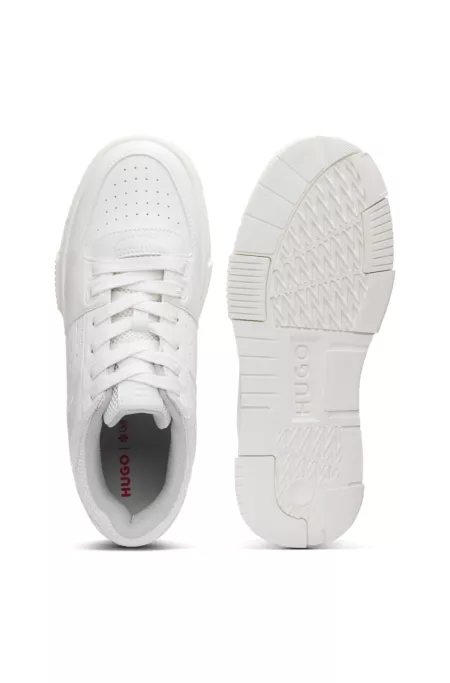 Faux-leather trainers with mesh trims