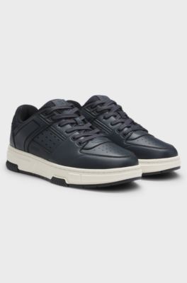 Faux-leather trainers with mesh trims, Dark Blue