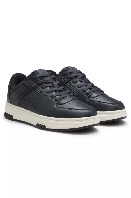 Faux-leather trainers with mesh trims