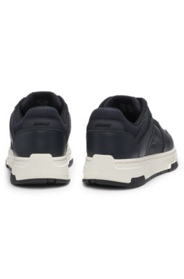 Faux-leather trainers with mesh trims, Dark Blue