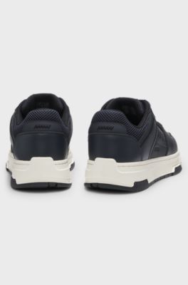 Faux-leather trainers with mesh trims, Dark Blue