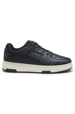 Faux-leather trainers with mesh trims, Dark Blue