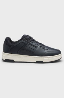 Faux-leather trainers with mesh trims, Dark Blue