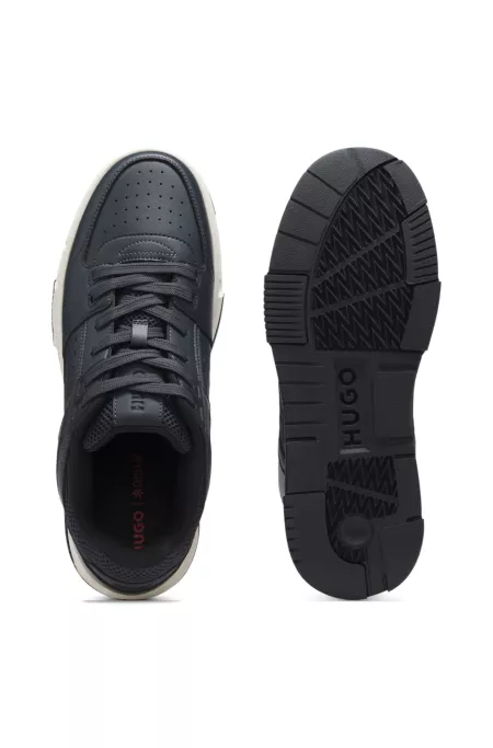 Faux-leather trainers with mesh trims