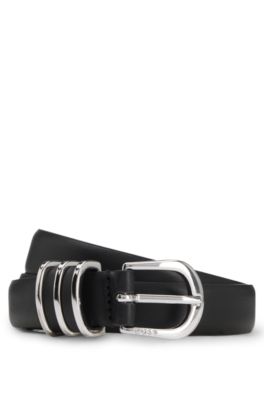 Italian-leather belt with hardware-trimmed keeper, Black
