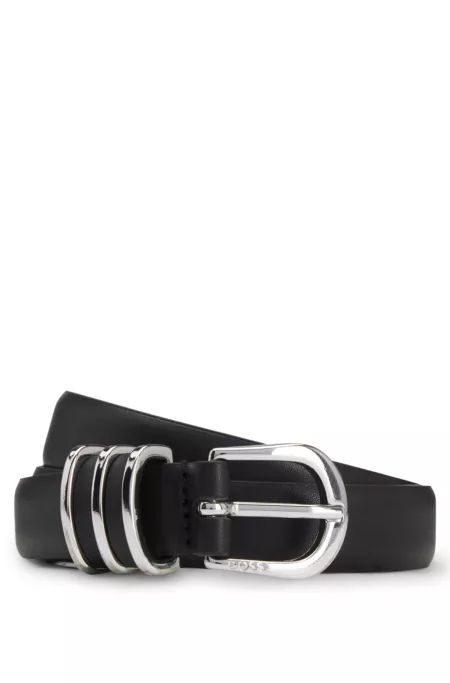 Italian-leather belt with hardware-trimmed keeper