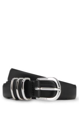 Italian-leather belt with hardware-trimmed keeper