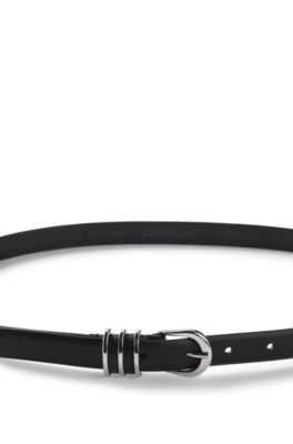 Italian-leather belt with hardware-trimmed keeper, Black