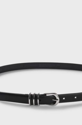 Italian-leather belt with hardware-trimmed keeper, Black