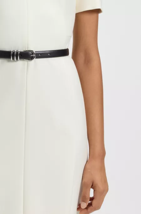 Italian-leather belt with hardware-trimmed keeper