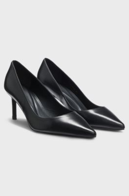 Leren pumps met spitse neus, Zwart