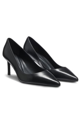Boss Donna Nero Décolleté In Pelle Con Punta Affusolata