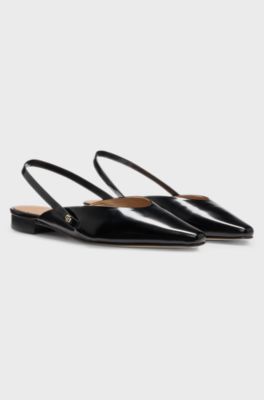 Slingback ballerina pumps in leather, Black