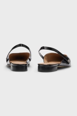 Slingback ballerina pumps in leather, Black