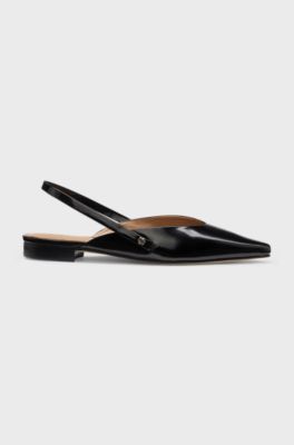 Slingback ballerina pumps in leather, Black