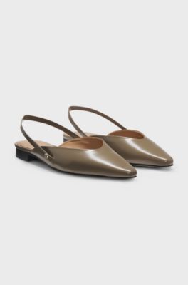Slingback ballerina pumps in leather, Light Brown