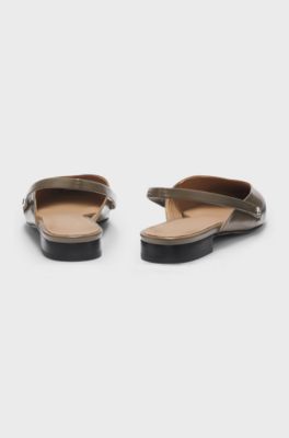 Slingback ballerina pumps in leather, Light Brown