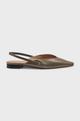 Slingback ballerina pumps in leather, Light Brown