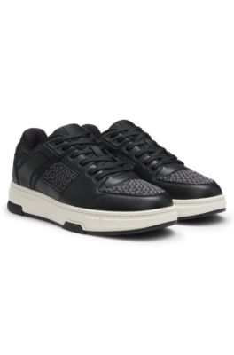 Monogram-detail trainers in faux leather, Black