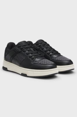 Monogram-detail trainers in faux leather, Black