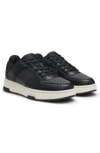 Monogram-detail trainers in faux leather, Black