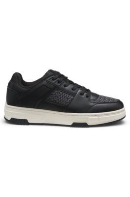 Monogram-detail trainers in faux leather, Black