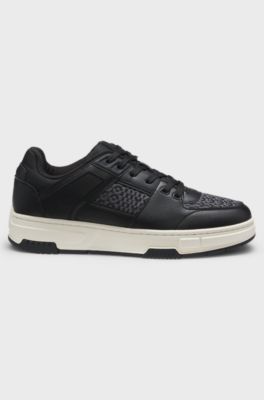 Monogram-detail trainers in faux leather, Black