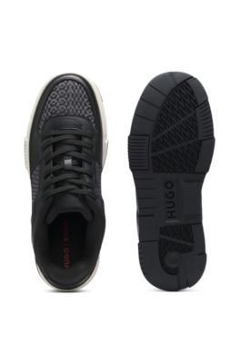 Monogram-detail trainers in faux leather, Black