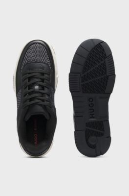 Monogram-detail trainers in faux leather, Black