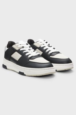Monogram-detail trainers in faux leather, Dark Grey