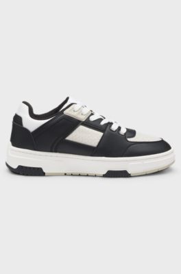 Monogram-detail trainers in faux leather, Dark Grey