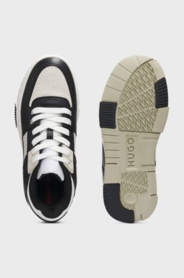 Monogram-detail trainers in faux leather, Dark Grey