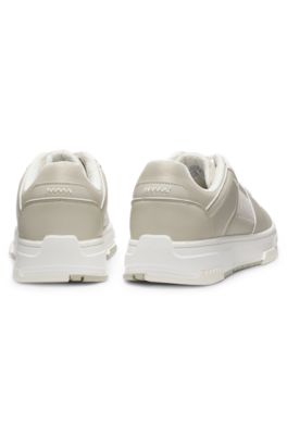 Monogram-detail trainers in faux leather, Light Beige