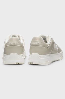 Monogram-detail trainers in faux leather, Light Beige