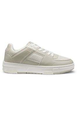 Monogram-detail trainers in faux leather, Light Beige