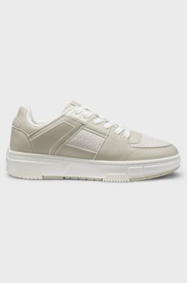 Monogram-detail trainers in faux leather, Light Beige