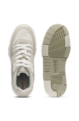Monogram-detail trainers in faux leather, Light Beige