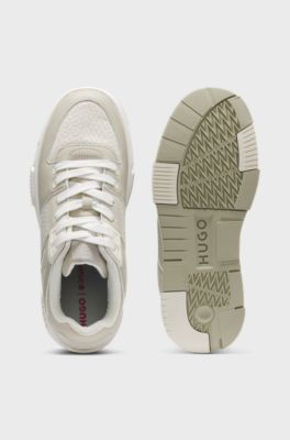 Monogram-detail trainers in faux leather, Light Beige