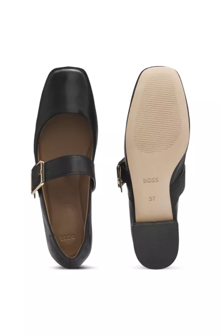 Leather ballerina pumps with buckled strap