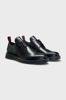 Leather Derby shoes with stacked-logo tongue, Black