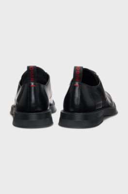 Leather Derby shoes with stacked-logo tongue, Black